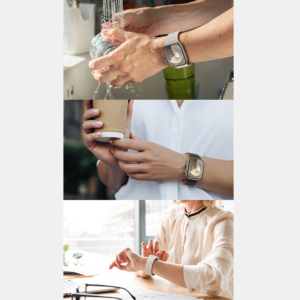 Apple Watch 7 8 9 10 - 44 45 46 49 mm uyumlu Benks Magnetik Tak Çıkar Silikon Çift Renkli Mıknatıslı Strap Kayış