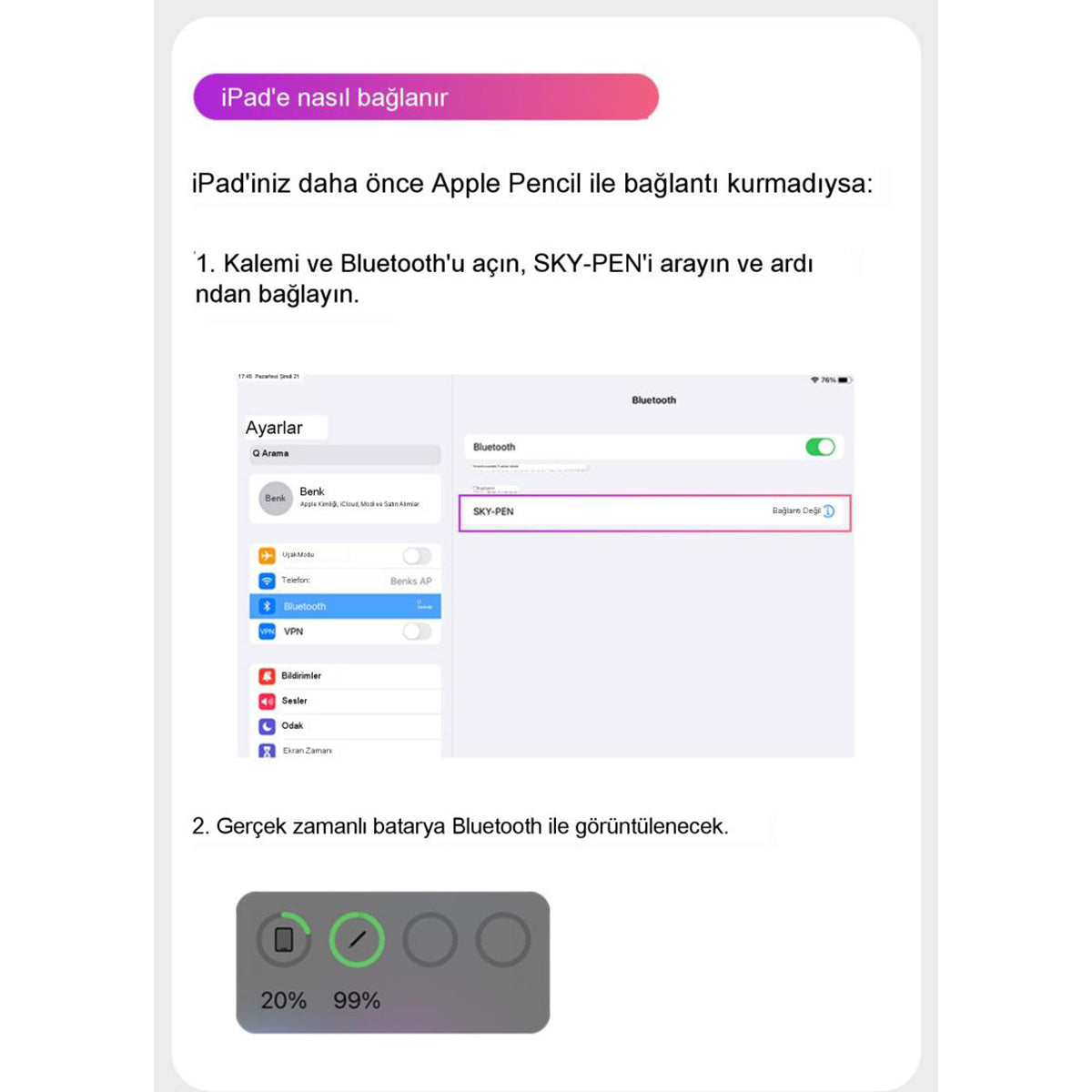Benks Magnetik Kablosuz Şarj Özellikli Palm Rejection Kapasitif Dokunmatik Kalem Stylus Pencil