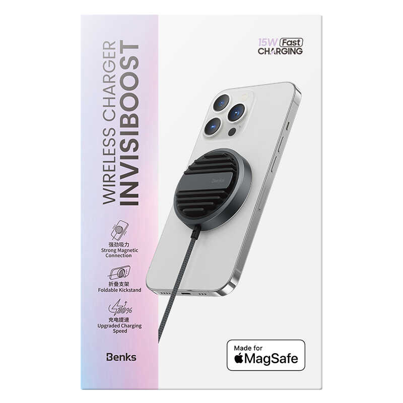 Benks MFM01 MFI Sertifikalı Standlı 15W Hızlı Şarj Özellikli Magsafe PD Wireless Şarj Aleti