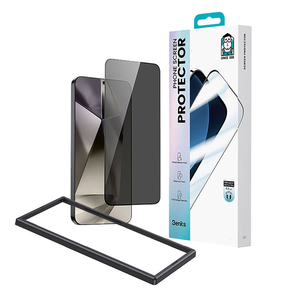 Galaxy S25 / S24 uyumlu Benks Ultra Shield 0.3mm Privacy Ekran Koruyucu + Kolay Uygulama Aparatlı