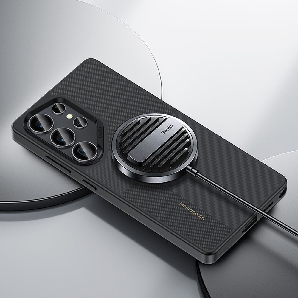 Galaxy S25 Ultra Kılıf Magsafe Şarj Özellikli Karbon Fiber Benks Montage ArmorPro Kevlar Kapak