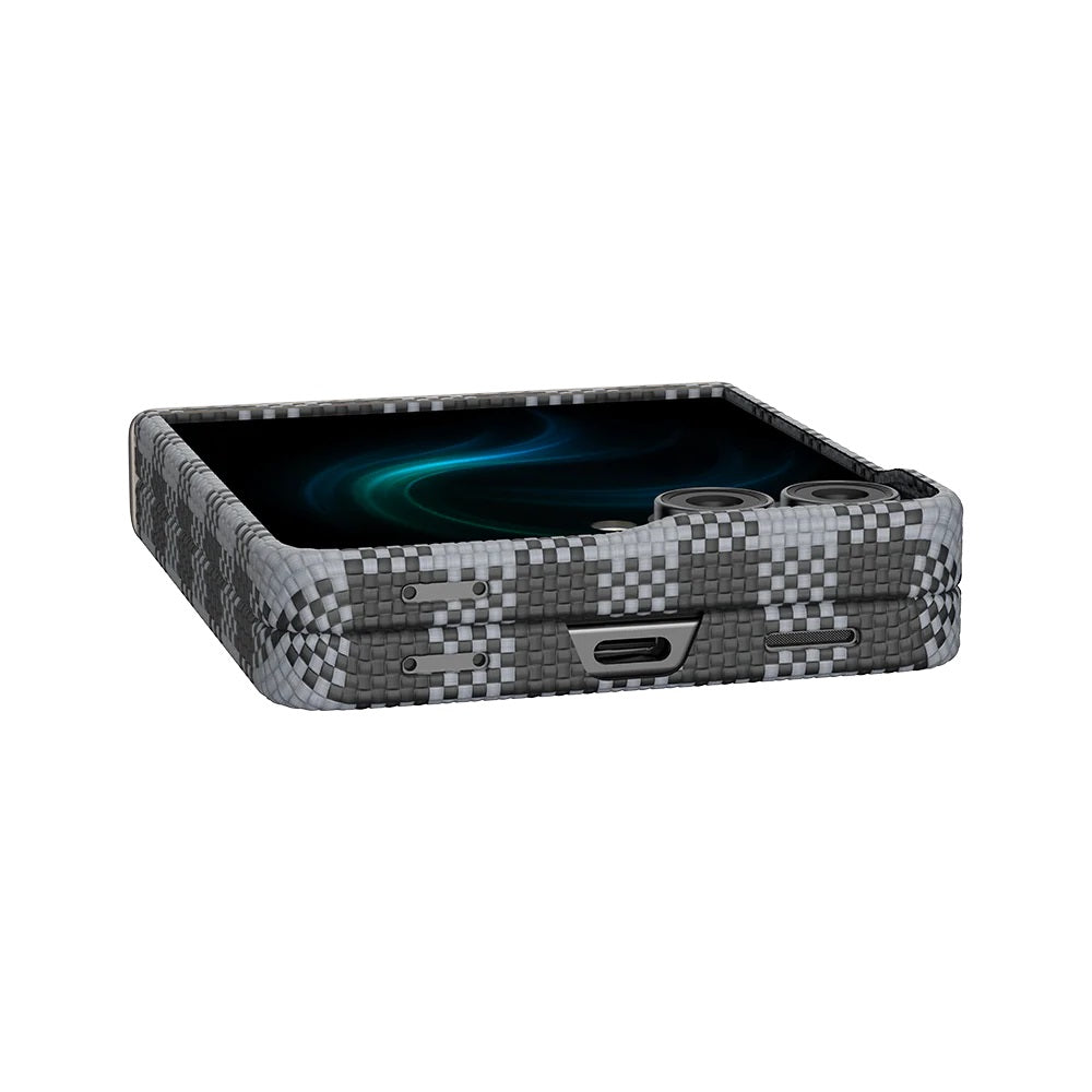 Galaxy Z Flip 7 Kılıf M-safe Şarj Özellikli Ekose Tasarımlı Benks ArmorAir ArmorVichy Kevlar Kapak