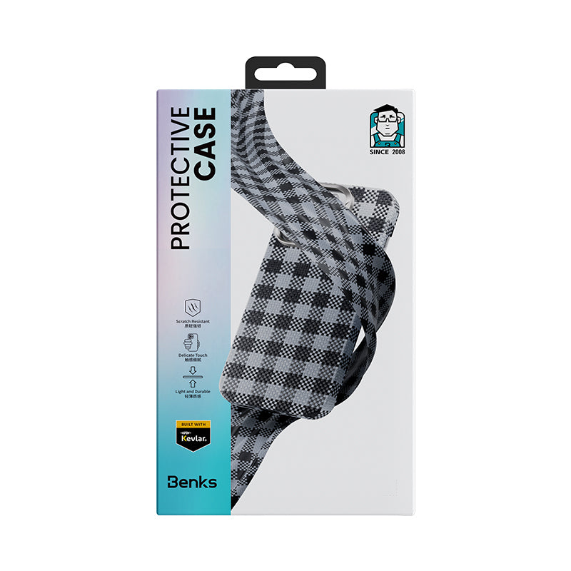 Galaxy Z Flip 7 Kılıf M-safe Şarj Özellikli Ekose Tasarımlı Benks ArmorAir ArmorVichy Kevlar Kapak