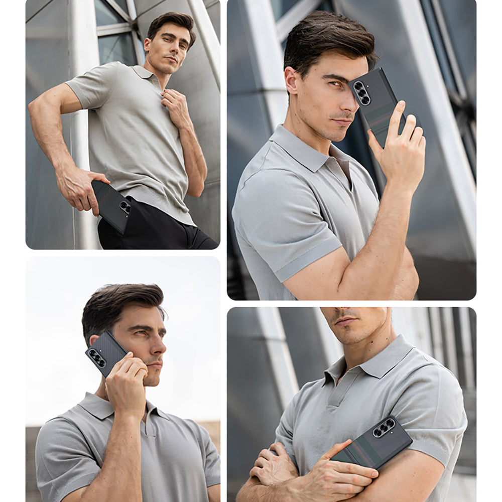 Galaxy Z Fold 7 Kılıf M-safe Şarj Özellikli Karbon Fiber Benks Aurora ArmorAir Kevlar Arka Kapak