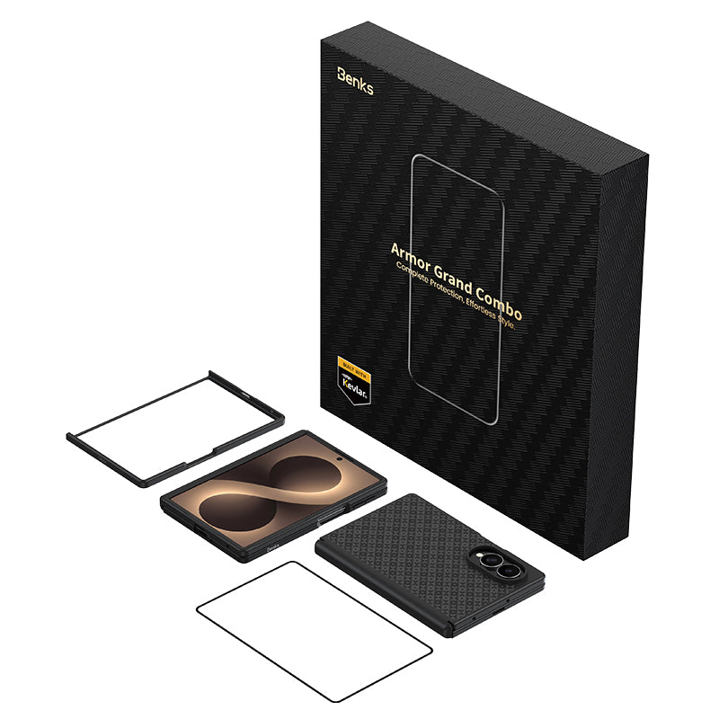 Galaxy Z Fold 8 Benks ArmorPro ArmorGrid Grand Combo Üçlü Aksesuar Seti (Ön Arka Kevlar Karbon Kapak + Ekran Koruyucu)