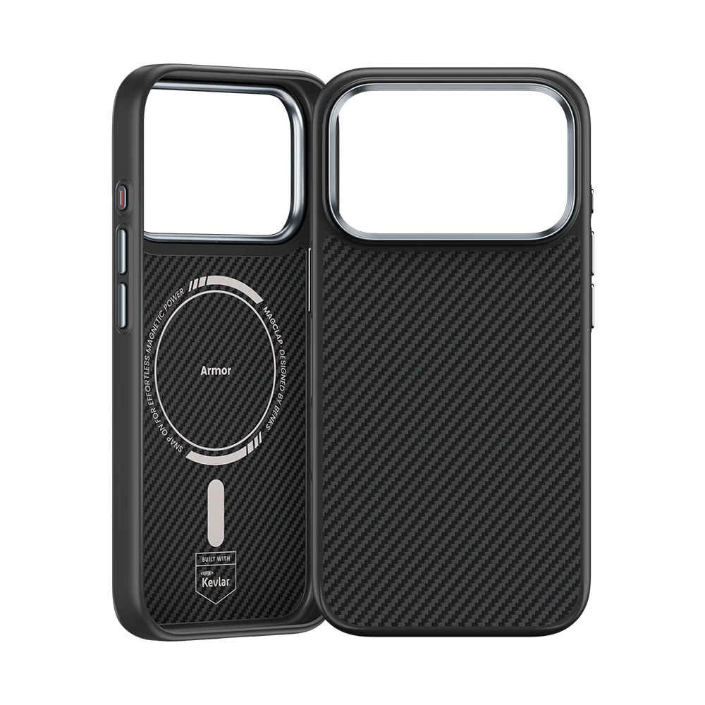 iPhone 17 Pro Max Kılıf Karbon Fiber M-safe Şarj Özellikli Benks Hybrid ArmorPro 600D Kevlar Kapak