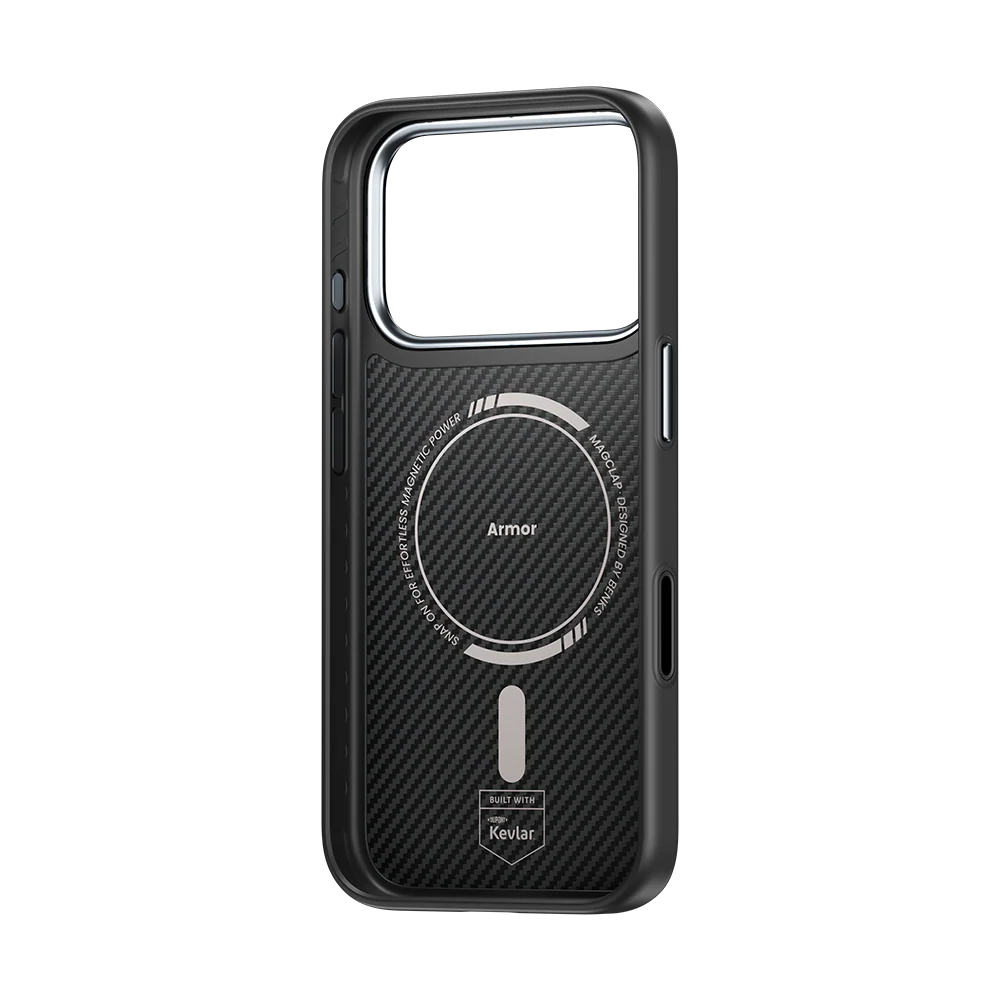 iPhone 17 Pro Max Kılıf Karbon Fiber M-safe Şarj Özellikli Benks Hybrid ArmorPro 600D Kevlar Kapak