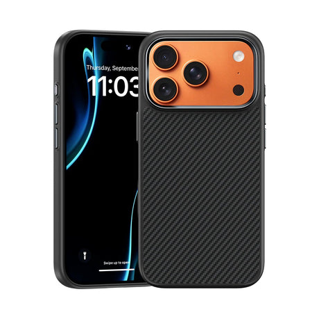 iPhone 17 Pro Max Kılıf Karbon Fiber M-safe Şarj Özellikli Benks Hybrid ArmorPro 600D Kevlar Kapak