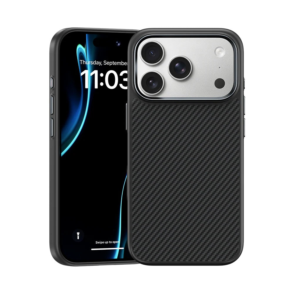 iPhone 17 Pro Max Kılıf Karbon Fiber M-safe Şarj Özellikli Benks Hybrid ArmorPro 600D Kevlar Kapak