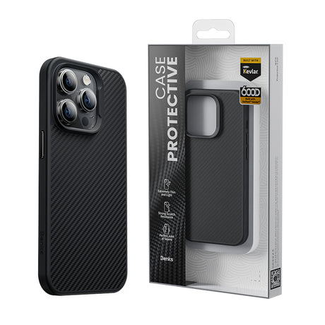 iPhone 14 Pro Kılıf Karbon Fiber Magsafe Şarj Özellikli Benks 600D Hybrid Kevlar Kapak