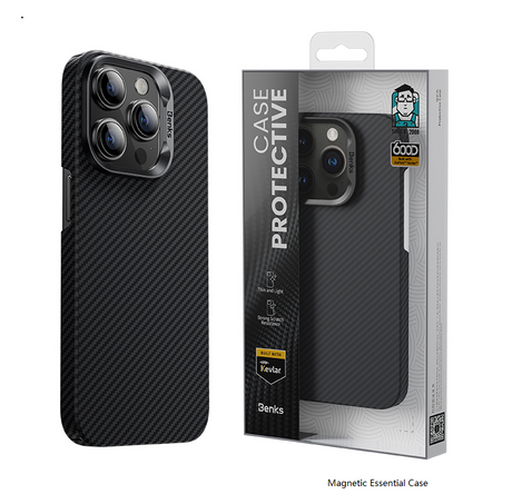 iPhone 14 Pro Kılıf Magsafe Şarj Özellikli Karbon Fiber Benks MFM Lisanslı 600D Essential Kevlar Kapak