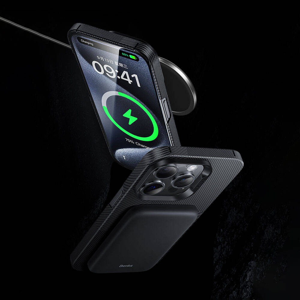 iPhone 14 Pro Kılıf Magsafe Şarj Özellikli Karbon Fiber Benks Montage ArmorAir Kevlar Kapak