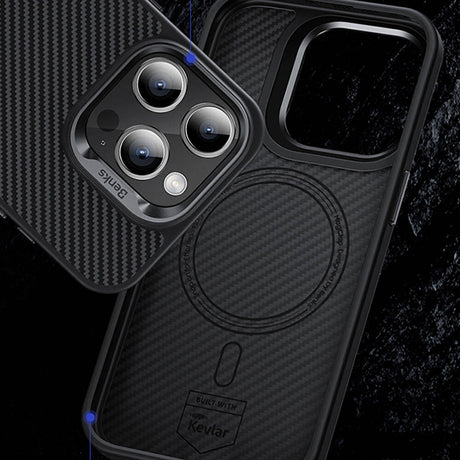 iPhone 14 Pro Max Kılıf Karbon Fiber Magsafe Şarj Özellikli Benks Hybrid ArmorPro 600D Kevlar Kapak
