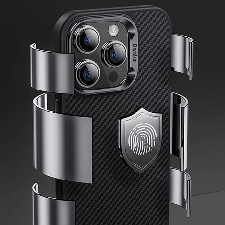 iPhone 14 Pro Max Kılıf Karbon Fiber Magsafe Şarj Özellikli Benks Hybrid ArmorPro 600D Kevlar Kapak