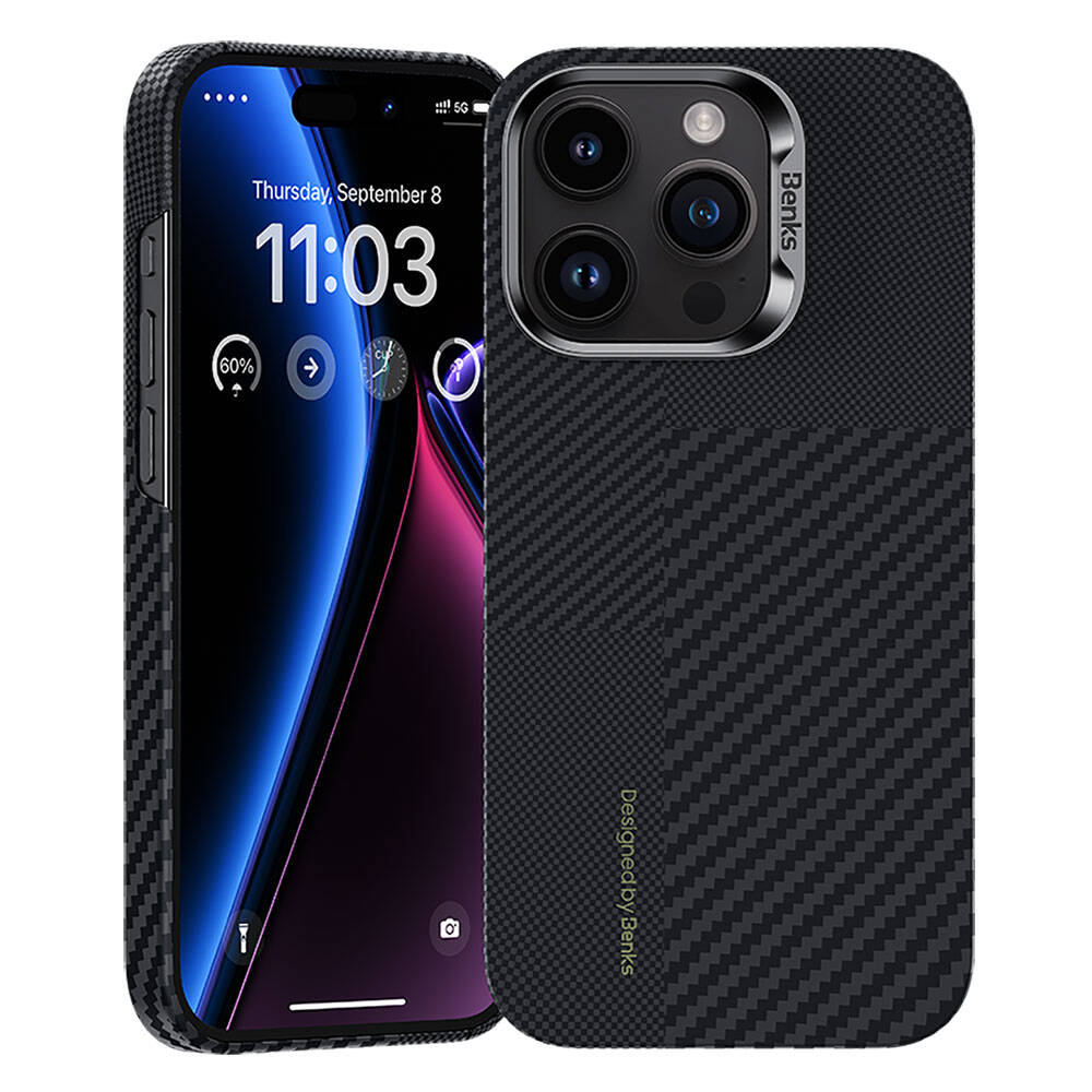 iPhone 14 Pro Max Kılıf Magsafe Şarj Özellikli Karbon Fiber Benks Montage ArmorAir Kevlar Kapak