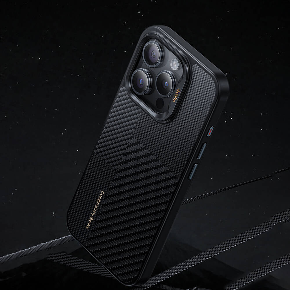 iPhone 14 Pro Max Kılıf Magsafe Şarj Özellikli Karbon Fiber Benks Montage ArmorPro Kevlar Kapak