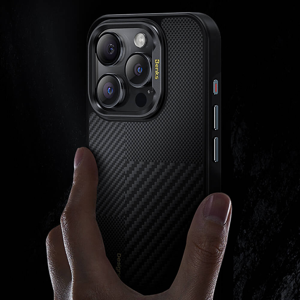 iPhone 14 Pro Max Kılıf Magsafe Şarj Özellikli Karbon Fiber Benks Montage ArmorPro Kevlar Kapak