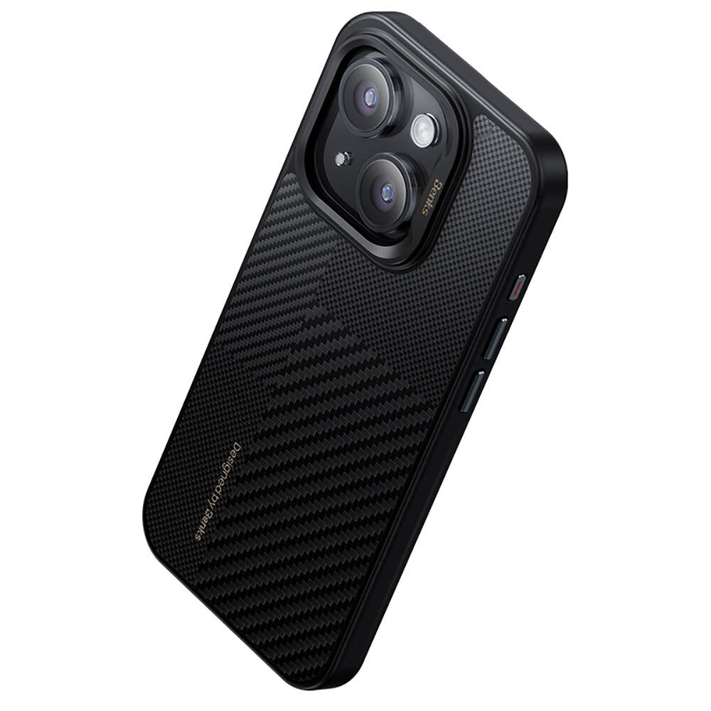 iPhone 15 Pro Kılıf Magsafe Şarj Özellikli Karbon Fiber Benks Montage ArmorPro Kevlar Kapak