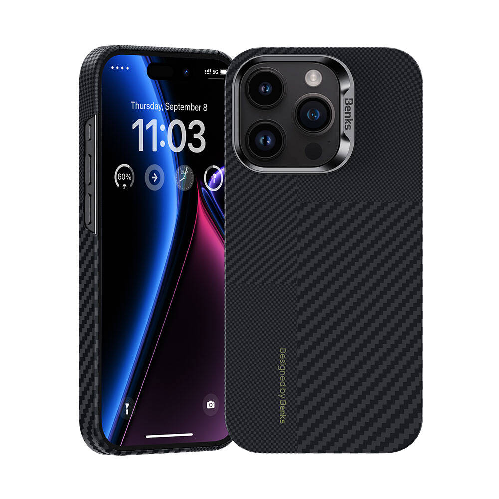 iPhone 15 Pro Magsafe Şarj Özellikli Karbon Fiber Benks Montage ArmorAir Kevlar Kapak