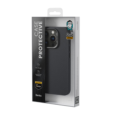 iPhone 15 Pro Max Kılıf Karbon Fiber Magsafe Şarj Özellikli Benks Hybrid ArmorPro 600D Kevlar Kapak
