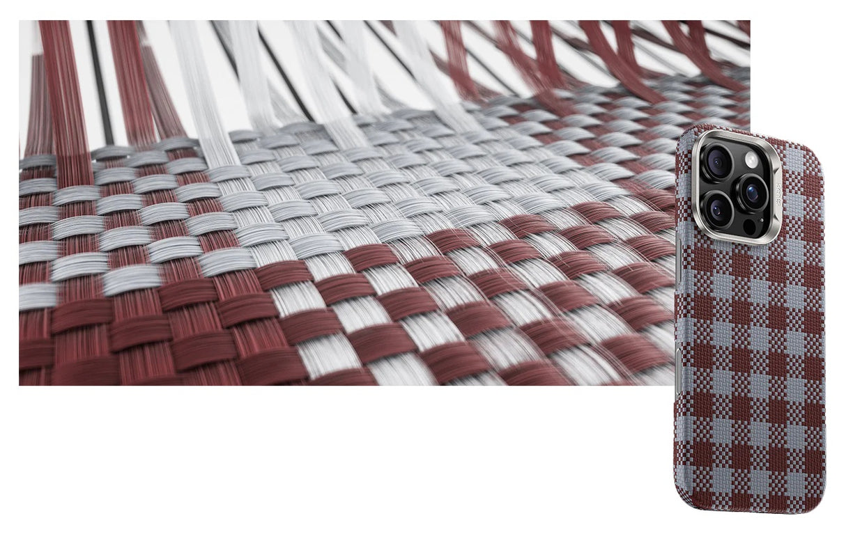 Apple iPhone 15 Pro Max Kılıf M-safe Şarj Özellikli Ekose Tasarımlı Benks ArmorVichy Kevlar Kapak
