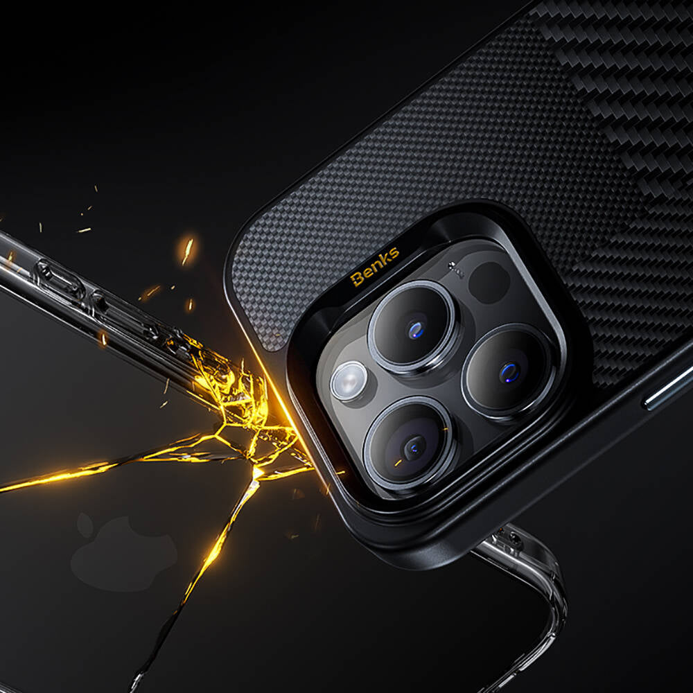 iPhone 15 Pro Max Kılıf Magsafe Şarj Özellikli Karbon Fiber Benks Montage ArmorPro Kevlar Kapak