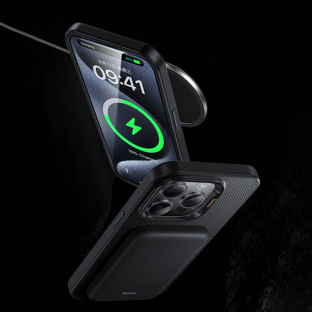 iPhone 15 Pro Max Kılıf Magsafe Şarj Özellikli Karbon Fiber Benks Montage ArmorPro Kevlar Kapak