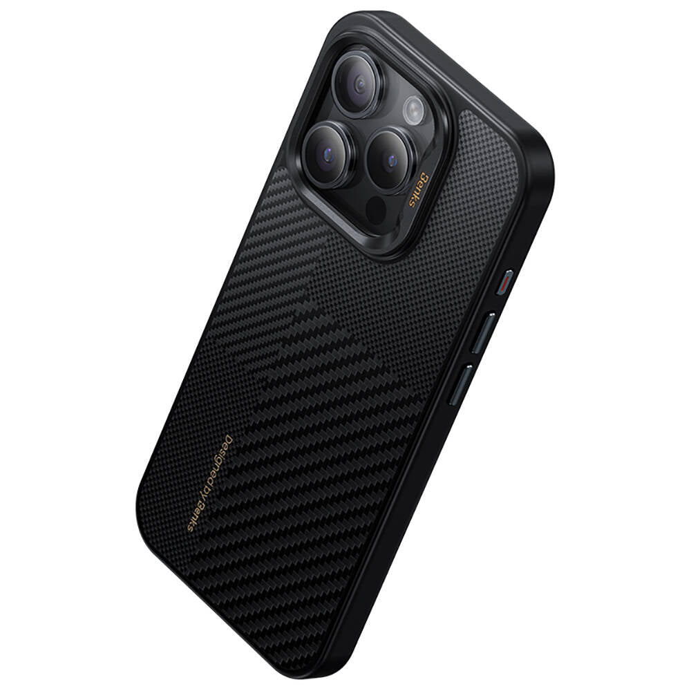 iPhone 15 Pro Max Kılıf Magsafe Şarj Özellikli Karbon Fiber Benks Montage ArmorPro Kevlar Kapak