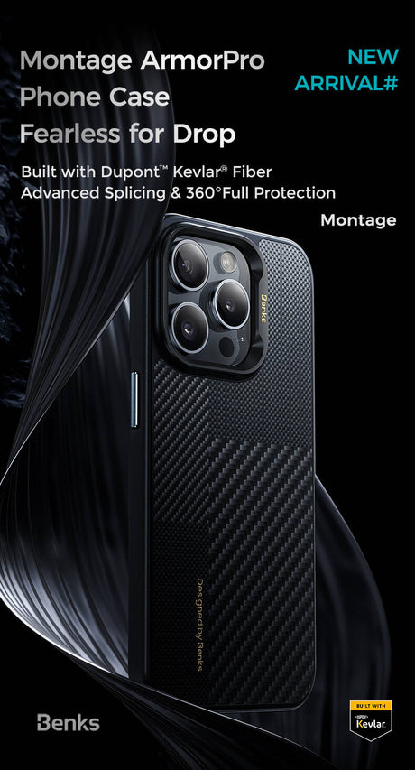 iPhone 15 Pro Max Kılıf Magsafe Şarj Özellikli Karbon Fiber Benks Montage ArmorPro Kevlar Kapak