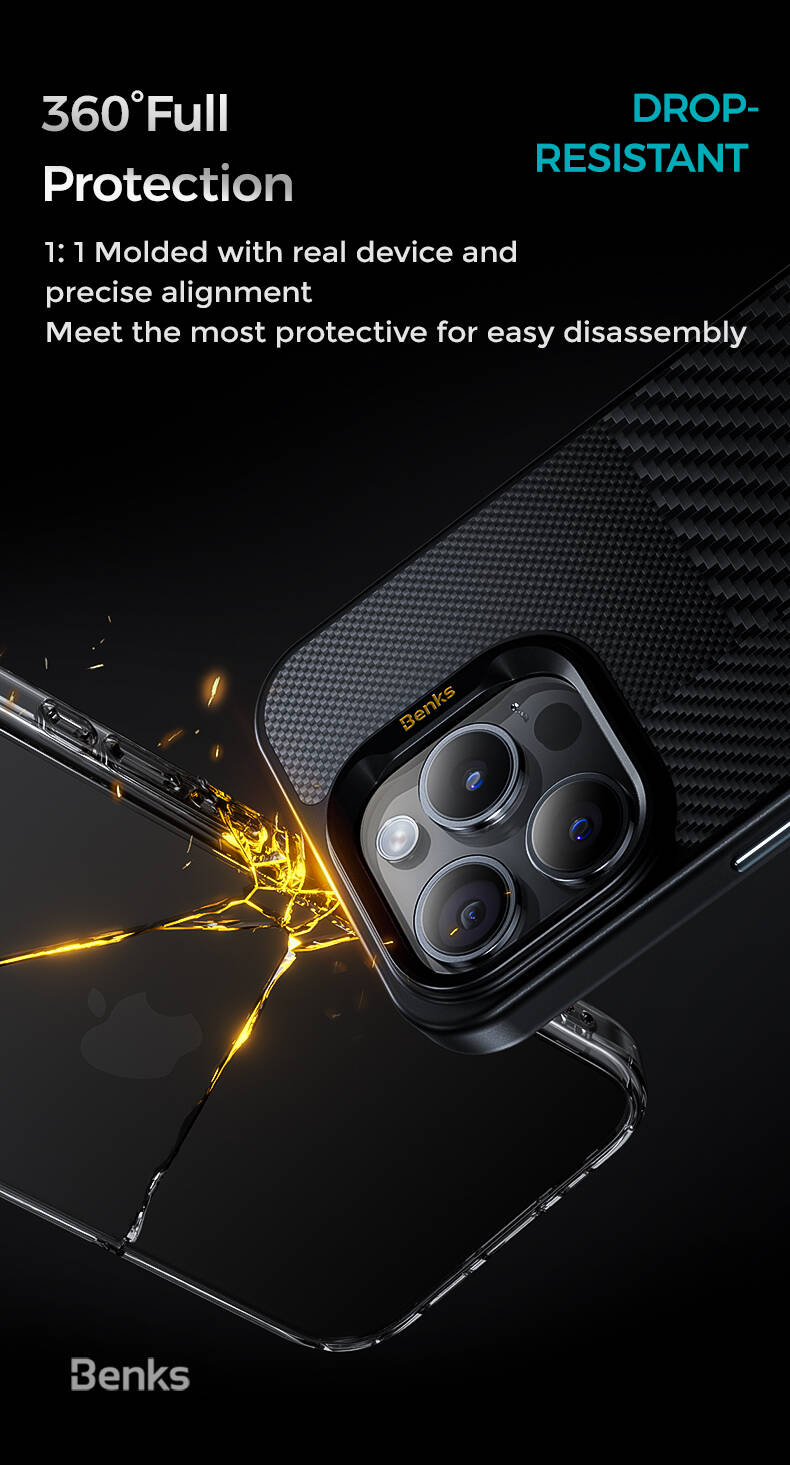 iPhone 15 Pro Max Kılıf Magsafe Şarj Özellikli Karbon Fiber Benks Montage ArmorPro Kevlar Kapak