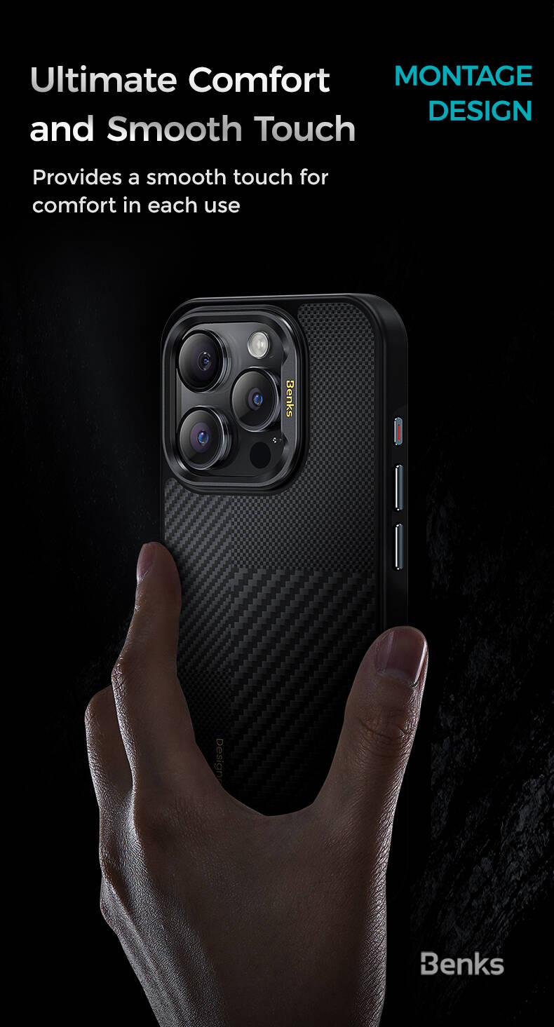 iPhone 15 Pro Max Kılıf Magsafe Şarj Özellikli Karbon Fiber Benks Montage ArmorPro Kevlar Kapak