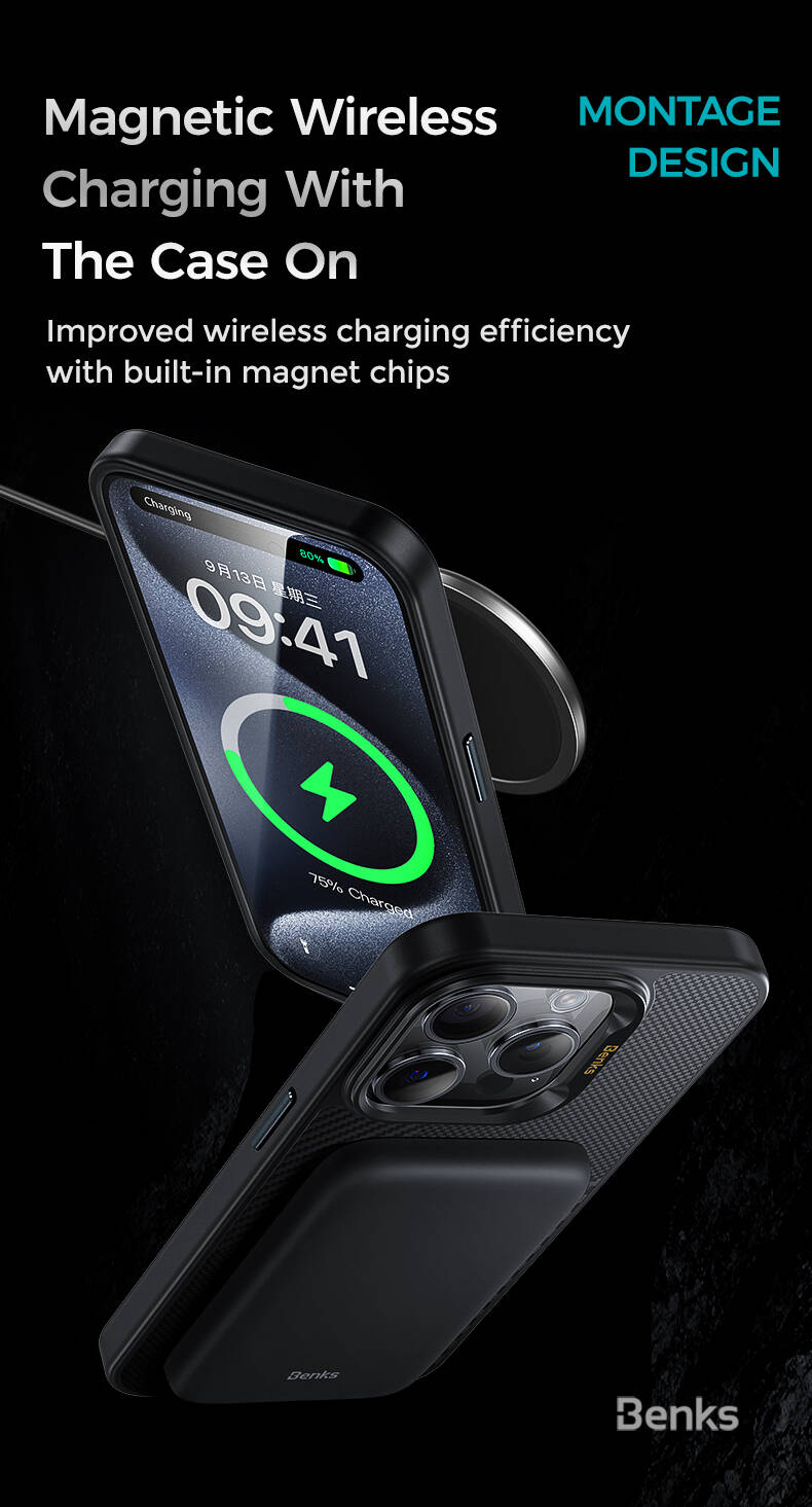 iPhone 15 Pro Max Kılıf Magsafe Şarj Özellikli Karbon Fiber Benks Montage ArmorPro Kevlar Kapak