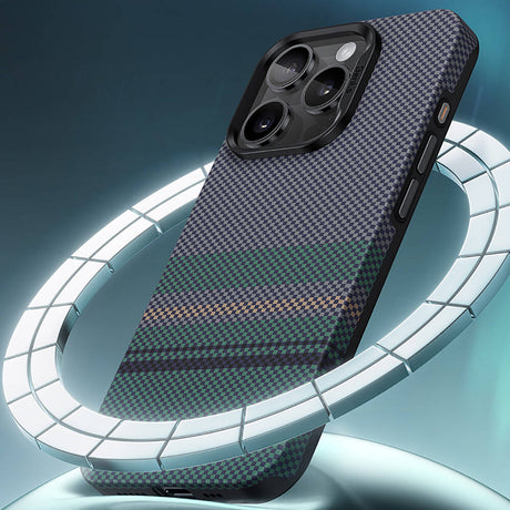 iPhone 15 Pro Max Kılıf Magsafe Şarj Özellikli Karbon Fiber Tasarımlı Benks Aurora ArmorPro Kevlar Kapak