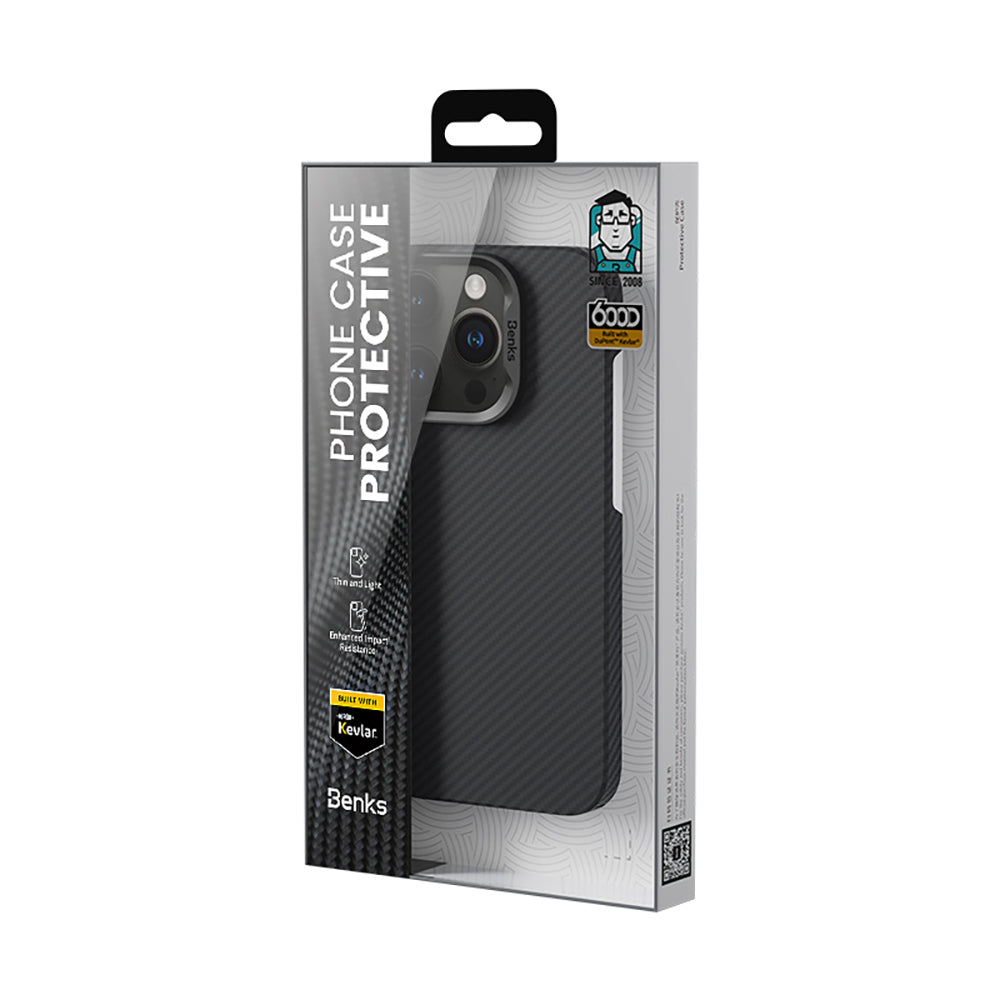 Apple iPhone 16 Pro Kılıf Benks M-safe Şarj Özellikli Metal Kamera Çerçeveli Magnetik ArmorAir 600D Kevlar Fiber Kapak