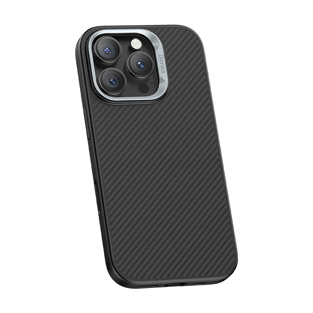 Apple iPhone 16 Pro Kılıf Karbon Fiber M-safe Şarj Özellikli Kamerra Kontrol Butonlu Benks Hybrid ArmorPro 600D Kevlar Kapak