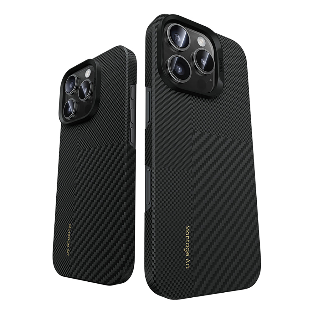 iPhone 16 Pro Kılıf M-safe Şarj Özellikli Karbon Fiber Metal Kamera Çerçeveli Benks Montage ArmorAir Kevlar Kapak