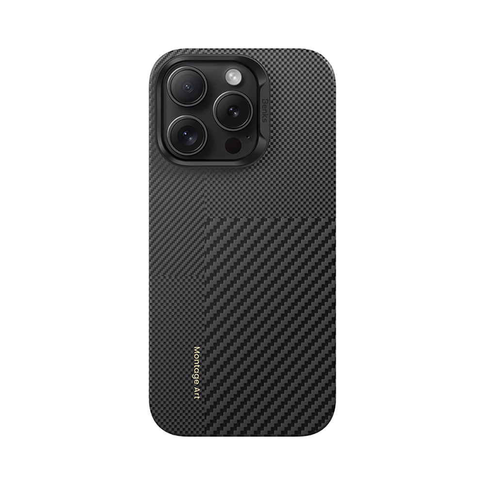 iPhone 16 Pro Kılıf M-safe Şarj Özellikli Karbon Fiber Metal Kamera Çerçeveli Benks Montage ArmorAir Kevlar Kapak