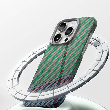 iPhone 16 Pro Kılıf Magsafe Şarj Özellikli Karbon Fiber Tasarımlı Benks Passion Green ArmorAir Kevlar Kapak