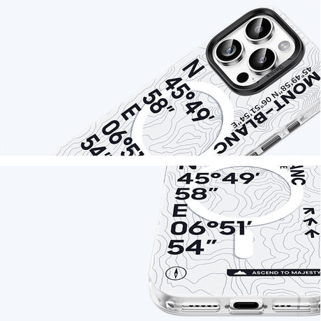 iPhone 16 Pro Kılıf Magsafe Şarj Özellikli Koordinat Yazı Desenli Benks Summit Serisi Kapak