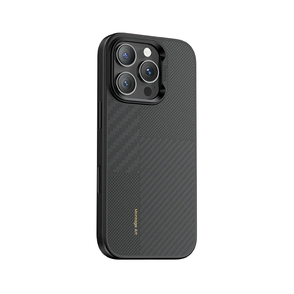 iPhone 16 Pro Max Kılıf Karbon Fiber M-safe Şarj Özellikli Kamera Kontrol Butonlu Benks Hybrid ArmorPro Montage Kevlar Kapak