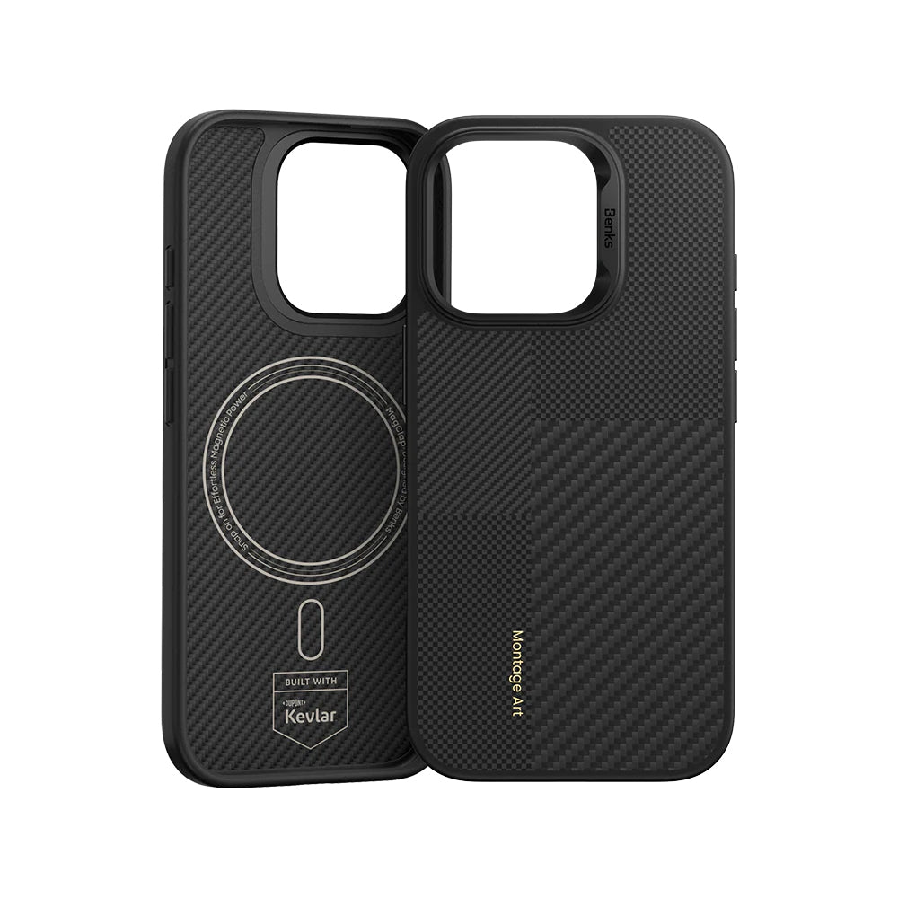 iPhone 16 Pro Max Kılıf Karbon Fiber M-safe Şarj Özellikli Kamera Kontrol Butonlu Benks Hybrid ArmorPro Montage Kevlar Kapak