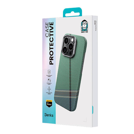 iPhone 16 Pro Max Kılıf Magsafe Şarj Özellikli Karbon Fiber Tasarımlı Benks Passion Green ArmorAir Kevlar Kapak