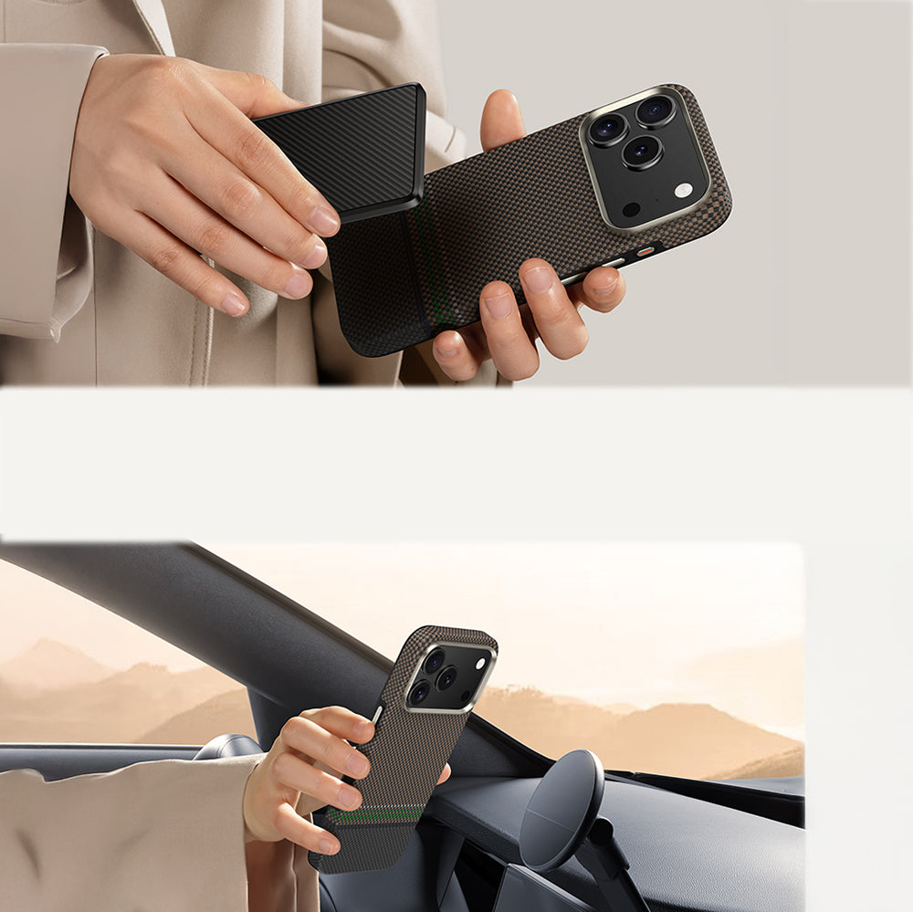 iPhone 17 Pro Max Kılıf M-safe Şarj Özellikli Karbon Fiber Tasarımlı Benks Prestige ArmorPro Kevlar Kapak