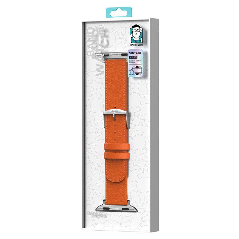 Apple Watch 7 8 9 10 11 - 40 41 42 mm uyumlu Benks Vintage Genuine Leather Serisi Hakiki Deri Kordon Strap Kayış