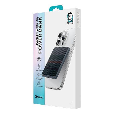 Benks MP15 ArmorGo M-safe Şarj Özellikli Ultra İnce Aurora Serisi Aramid Fiber Powerbank 7.5W 5000mAh