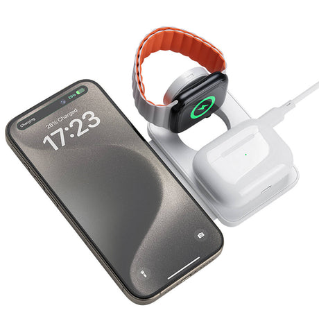 Benks W12-01 Telefon & Akıllı Saat & Kulaklık İçin 15W 3 in 1 Katlanabilir Magnetik Kablosuz Şarj Standı