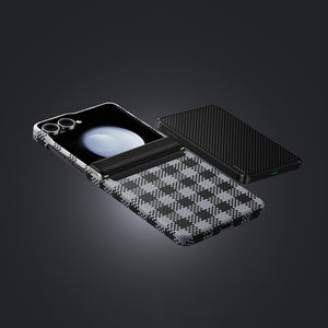 Galaxy Z Flip 7 Kılıf M-safe Şarj Özellikli Ekose Tasarımlı Benks ArmorAir ArmorVichy Kevlar Kapak