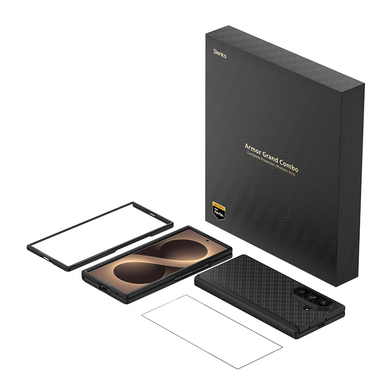 Galaxy Z Fold 8 Ultra Benks ArmorPro ArmorGrid Grand Combo Üçlü Aksesuar Seti (Ön Arka Kevlar Karbon Kapak + Ekran Koruyucu)