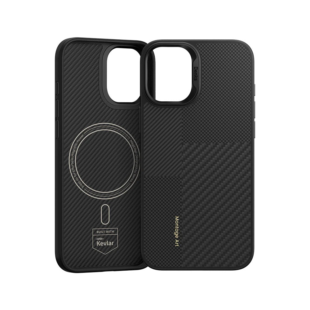 iPhone 16 Kılıf Magsafe Şarj Özellikli Karbon Fiber Benks Montage ArmorPro Kevlar Kapak