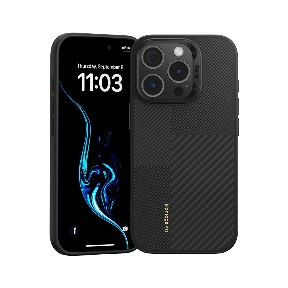 iPhone 16 Pro Max Kılıf Magsafe Şarj Özellikli Karbon Fiber Benks Montage Hybrid ArmorPro Kevlar Kapak